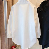 Autumn Stand Collar Blouse Commute Korean Loose Female Clothing Stylish Button Drawstring Basic Casual Long Sleeve