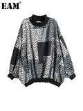 Loose Fit Leopard Printed Sweatshirt New Turtleneck Long Sleeve Women Big Size Fashion Tide Spring Autumn 2023