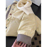 Loose Milk Blue Hatless Round-Neck Cotton Coat Women Winter Small Thick Short Cotton Cotton Jacket