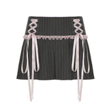 Cloth Forget French Ballet Style Striped Bow Lace Spliced Skirt Dress