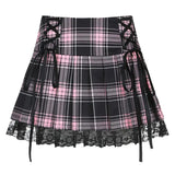 Skirts Pink Pleated Skirt Lace Up Sexy Mini Punk Skirt Rave Academia Aesthetic Egirl Clothes Gothic Black Skirt Jupe