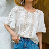 And Summer New French Embroidery Small Shirt Women's Holiday Style Shenzhen South Oil Women's White Cotton Tops Women's