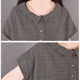 Summer Women's Pullover Polo Button Plaid Short Sleeve Shirring Fashion Casual Harajuku Ruffles Vacation Party Dresses-Outfit