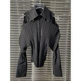 Straight White Cut Out Shirt For Women Lapel Long Sleeve Solid Casual Button Through Blouse Female Fashion