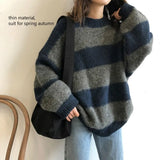 Sweaters Women Oversized Jumper Thin Striped Loose Pullovers Female Streetwear 2021 Sueter Mujer Knitted Korean