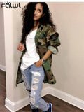 Autumn Print Jackets For Women 2022 Army Green Long Sleeve Streetwear Trench Coats Female Pocket Buttons Long