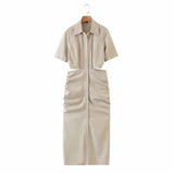 New Solid Color Back Hollowed-Out Short-Sleeved Dress In The Autumn Of 2024-Outfit