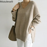 2021 Autumn Winter Korean Style V-Neck Womens Knitted Sweaters Regular Winter Clothes for Women Warm
