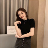 Short-Sleeved T-Shirt For Women's Summer 2025 New Knitted Bottom Shirt With Bubble Sleeves Short