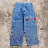 Tide Brand Hip-Hop Fully Embroidered Jeans High Street Skateboard Teenagers Loose Straight Wide-Legged Trousers-Outfit