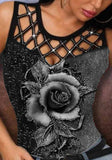 O-Neck Floral Print Hollow Out Tank