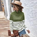 Striped Turtleneck Sweater Women 2021 Fall Long Sleeved Kintted Woman Sweaters Warm Pull Femme Casual Jersey
