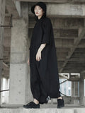 2022 Spring Trendy New Personality Loose Big Size Solid Color Half Sleeve O-neck Jumpsuit Women