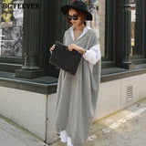 Casual Winter Oversize Straight Sleeveless Sweater Dress Women Thick Knit Long Dress Female Knitted Vest Dress