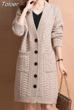 Women Autumn Long Sleeve Loose Fashionable V Neck Temperament Knitted Sweater Cardigans Basic Causal Coat Tops 2023 425-1-Outfit