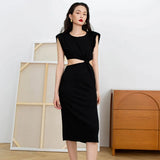 Fashion Sheath Sexy Dress For Women Round Neck Sleeveless High Waist Cut Out Midi Dresses Female Summer Clothes
