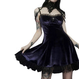 Women Ruffles Velvet Dress Summer 2023 Adults Fashion Retro Sleeveless Backless Spaghetti Strap V-Neck Lace Trim Bowknot Dress-Outfit