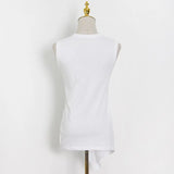 Shirred T Shirt Women Clothing Vest Off Shoulder White Asymmetrical Hem Knitted Plain Top Female 2021 Summer