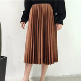 Spring 2019 Women Long Metallic Silver Maxi Pleated Skirt Midi Skirt High Waist Elascity Casual Party Skirt