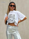Letters Graphics T-shirt Women O-neck Short Sleeve White Summer Shirt Tops High Streetwear Tees Casual Woman Pullovers-Outfit