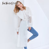 Asymmetrical Patchwork Ruffle Shirt For Women O Neck Long Sleeve Irregular Hem Casual Shirts Female Fashion