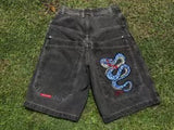 street American men shorts pattern print hiphop hip hop retro men and women denim shorts mens shorts-Outfit