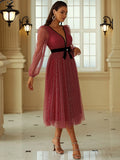 Contrast Trim Mesh Puff Sleeve