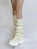 Warm Solid Color Ribbed Knit Leg Warmer-Outfit