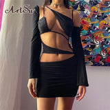 Sexy Cut It Out Bandage Dress for Women Long Sleeve Elegant Outfits Club Party Mini Dresses Bodycon