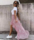Women Long Skirt Summer Beach Style Floral Printed High Waist Casual Skirt Ins Asymmetrical Bottom Fashion Skirt