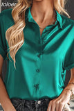 Satin Silk Shirts Loose Fashion Women Short Sleeve Tops Mujer Buttons Office Lady Blouses Women's Clothing Elegant