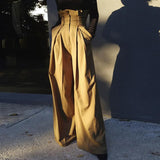 Elegant Loose Women Full Length Pants High Waist Tunic Patchwork Ruffles Pleated Wide Leg Pant For Female