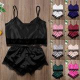2020 New Simulation Lace Trim Split Pajamas Set Sex Lace
