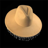 Rhinestones Tassels Cowboy Hat Party E-girls Casual Outwear Feather Patchwork Caps Vintage Elegant Hats Clubwear 2023-Outfit