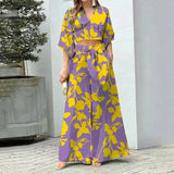2023Womens Autumn Multicolor Printing Temperament Commuting High Waist Sexy Lace Up Fashion Casual Set Femme Sexy Disfraz