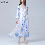 Embroidered Women Maxi Dress V-Neck Batwing Sleeve Loose Oversize Summer Dresses Drawstring Waist Boho Beach