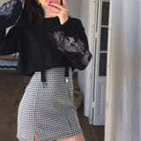 InsGoth Black Crop Top Hoodie Women Sweatshirt Gothic Punk Grunge Dragon Printed Harajuku Loose Sweatshirt Pullover Female