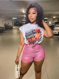 Summer Streetwear Skinny Pu Leather Shorts Women 2022 High Waist Ruched Shorts Female Bandage Pink Black Trousers
