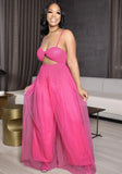 Sexy Strap Sleeveless Solid Mesh Hollow Out Full Length Loose
