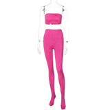 Fashion 2 Pcs Matching Set Solid Sleeveless Tube Crop Top Leggings Sexy Skinny Summer Streetwear Spost Yoga Outfits