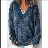 Women's New 3D Color Pattern Printing V Collar Long Sleeve Lazy Leisure