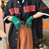 American Baseball Uniform Letter Print Button Up Shirt Oversized Loose Blouses Coats Men Women Hip Hop Streetwear