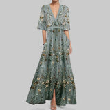 New Women's Fashion Elegant Temperament V Collar Print Credant Skirt