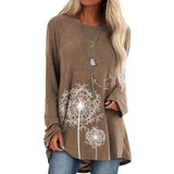 Long Sleeve Loose Cotton Print T-shirts Women Clothes Flower Casual Round O-Neck Pullover Tops