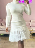 Knit Fishtail Mesh Patch Crew Neck Casual