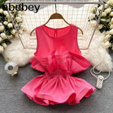 Summer Shirt For Women O Neck Sleeveless Sashes Casual Ruffle Blouses Female Clothing Fashion New 2022