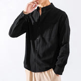 Shirt Men's Long-Sleeved Autumn Chinese Style Men's Shirt Loose Men's Coat Cotton And Linen Casual Blouse-Outfit