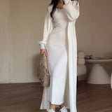 2025 New Fashion Solid Color Long Knitwear Dress Elegant Suit