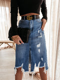 Autumn And Winter New Casual Bag Hip Skirt Tuxed Hole Cowboy Skirt Women's Dress