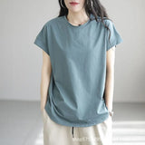 Clothing Round Neck Loose Pullover Slim Style Solid Color Bottom Shirt Spring Summer Short Sleeve Tee Shirt Women Tops-Outfit